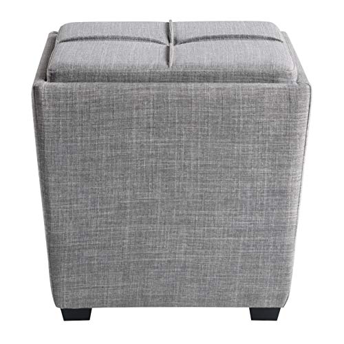 OSP Home Furnishings Ave Six Rockford Square Storage Ottoman with Padded Upholstery and Hidden Serving Tray, Dove Grey Fabric