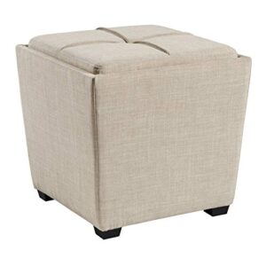 osp home furnishings ave six rockford square storage ottoman with padded upholstery and hidden serving tray, cream fabric
