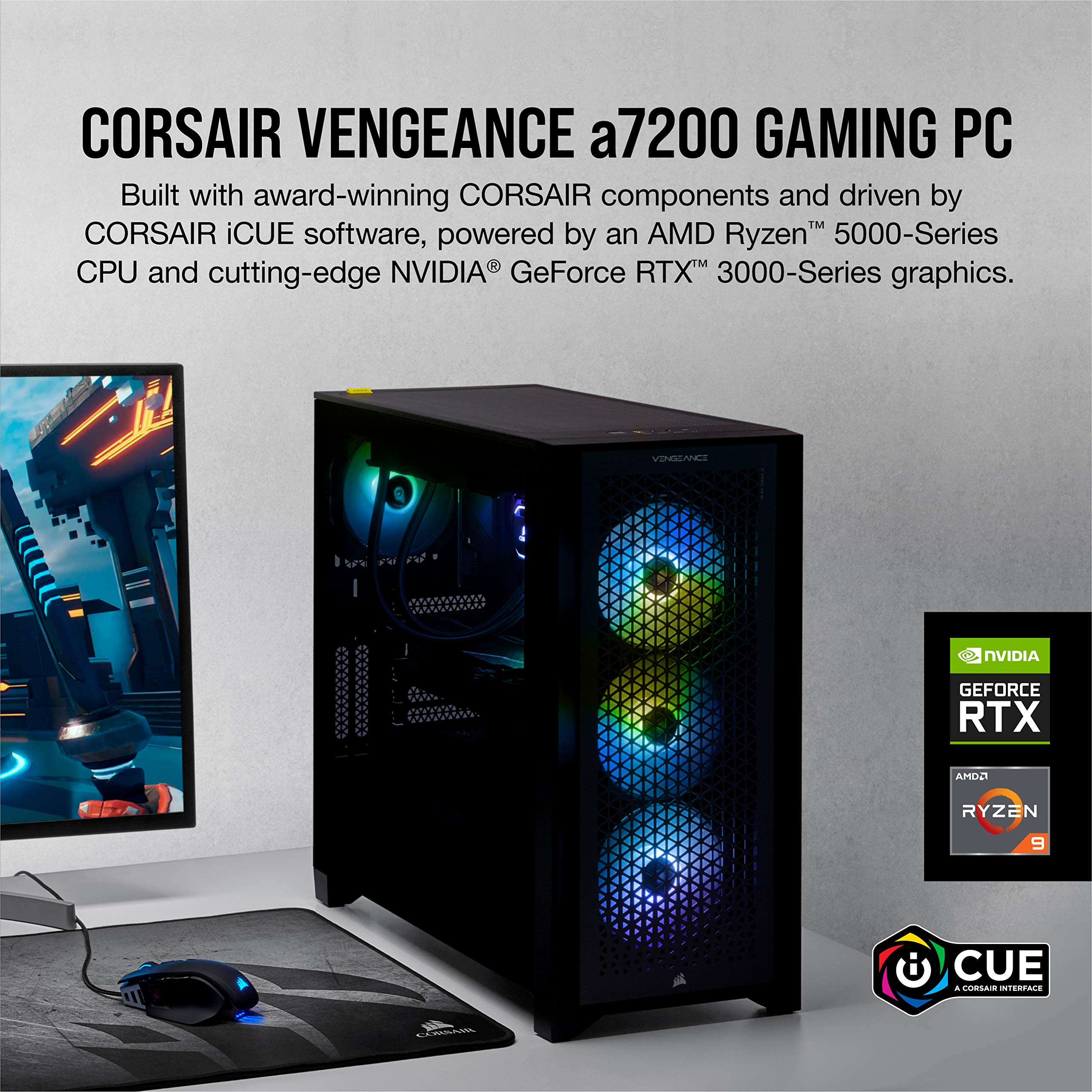 CORSAIR VENGEANCE a7200 Series Gaming PC - AMD Ryzen 9 5900X CPU - NVIDIA® GeForce RTX™ 3080 Graphics - 32GB CORSAIR VENGEANCE RGB PRO DDR4 Memory