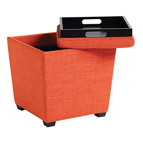 OSP Home Furnishings Ave Six Rockford Square Storage Ottoman with Padded Upholstery and Hidden Serving Tray, Tangerine Fabric