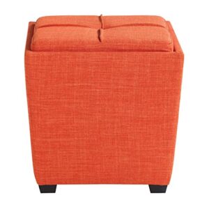 OSP Home Furnishings Ave Six Rockford Square Storage Ottoman with Padded Upholstery and Hidden Serving Tray, Tangerine Fabric