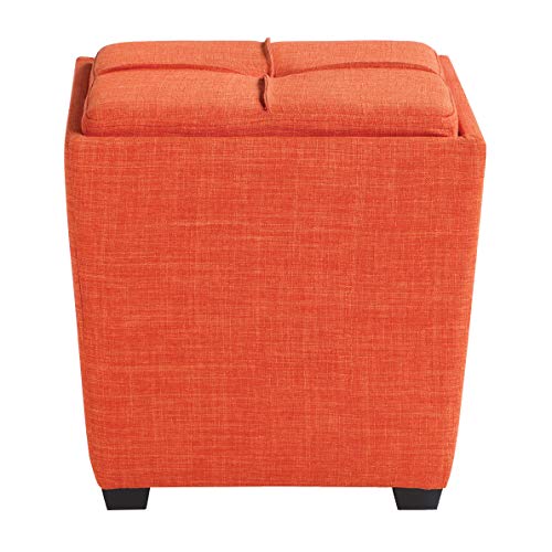 OSP Home Furnishings Ave Six Rockford Square Storage Ottoman with Padded Upholstery and Hidden Serving Tray, Tangerine Fabric