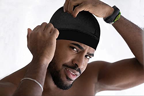 2Pcs Wave Cap Silky Stocking Wave Caps for Men, Good Compression Over Durag(Blue+Black)