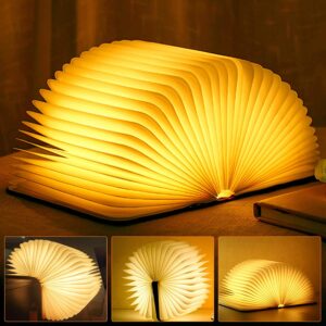molbory wooden book light,novelty folding book lamp, folding night light warm white,usb rechargeable wooden table lamp,magnetic design- creative gift home office decor for family girlfriend