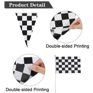 Racing Car Party Decorations Supplies 6.6 x 2 Ft Long Racetrack Floor Running Mat, 6.6 Feet Checkered Racing Pennant Banner, 10 Pcs Checked Race Flags with Stick for Birthday Race Car Party Decors