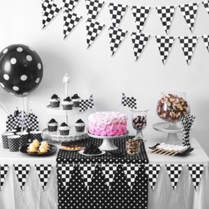 Racing Car Party Decorations Supplies 6.6 x 2 Ft Long Racetrack Floor Running Mat, 6.6 Feet Checkered Racing Pennant Banner, 10 Pcs Checked Race Flags with Stick for Birthday Race Car Party Decors