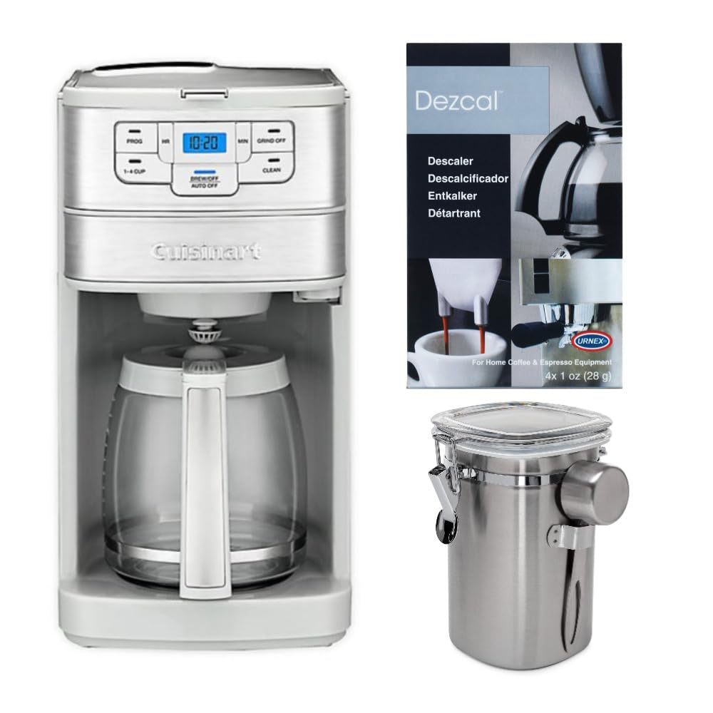 Cuisinart Automatic Grind and Brew 12-Cup Coffeemaker Bundle with Descaling Powder and Coffee Canister (3 Items)