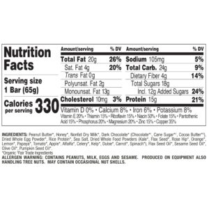 Perfect Bar, Dark Chocolate Chip Peanut Butter Protein Bar, High Protein, Organic, Gluten Free, Soy Free, Non GMO, No Sugar Alcohols, 2.3 Ounce Bar, 10 Count