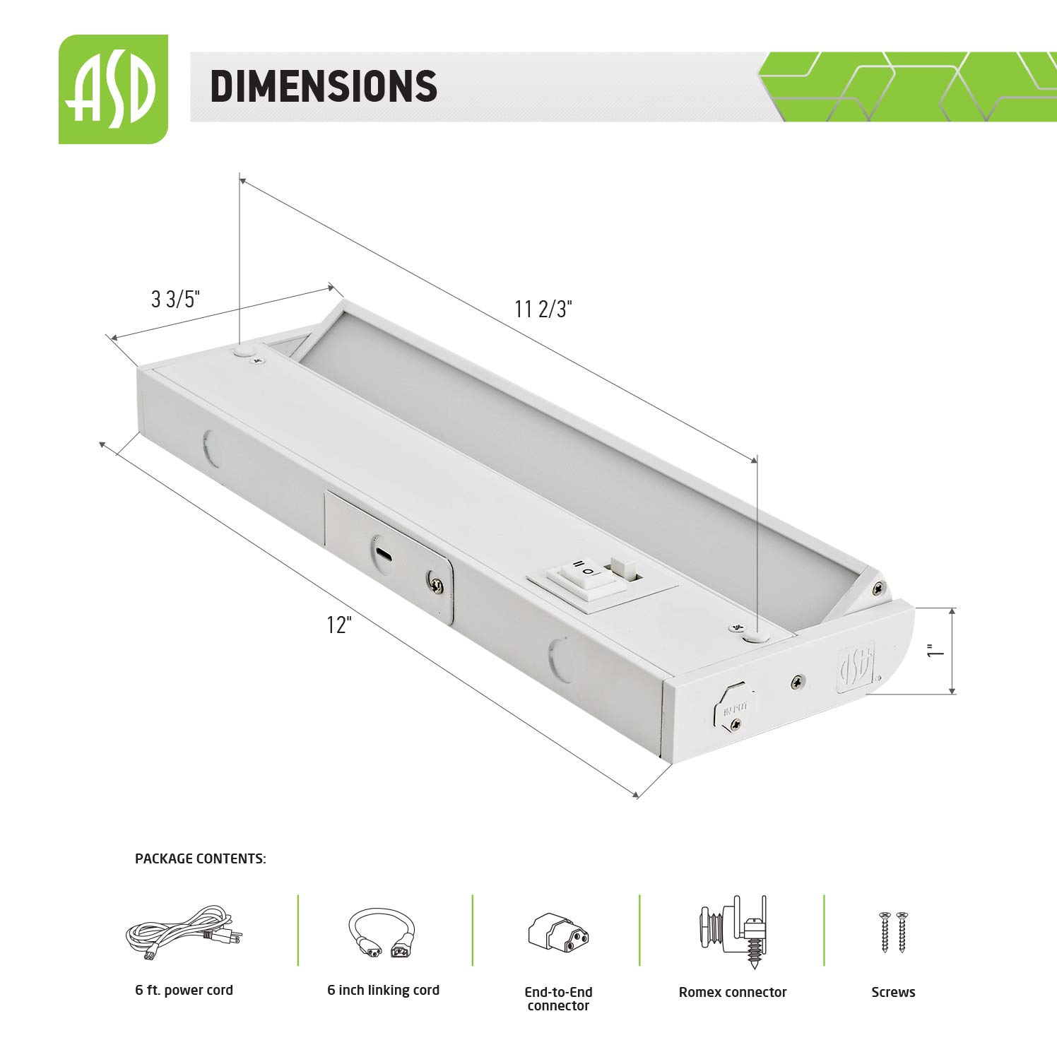 ASD Swivel LED Under Cabinet Lighting, 12 Inch 5W, Hardwired or Plug-in, 2700K/3000K/4000K Selectable, Rotatable Lens, Dimmable Linkable Under Counter Light for Kitchen, ETL & Energy Star