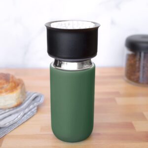 Fellow 12 oz Carter Move Travel Mug - Vacuum-Insulated Stainless Steel Travel Coffee Mug - Coffee Tumbler with Ceramic Interior and Splash Guard - Cargo Green