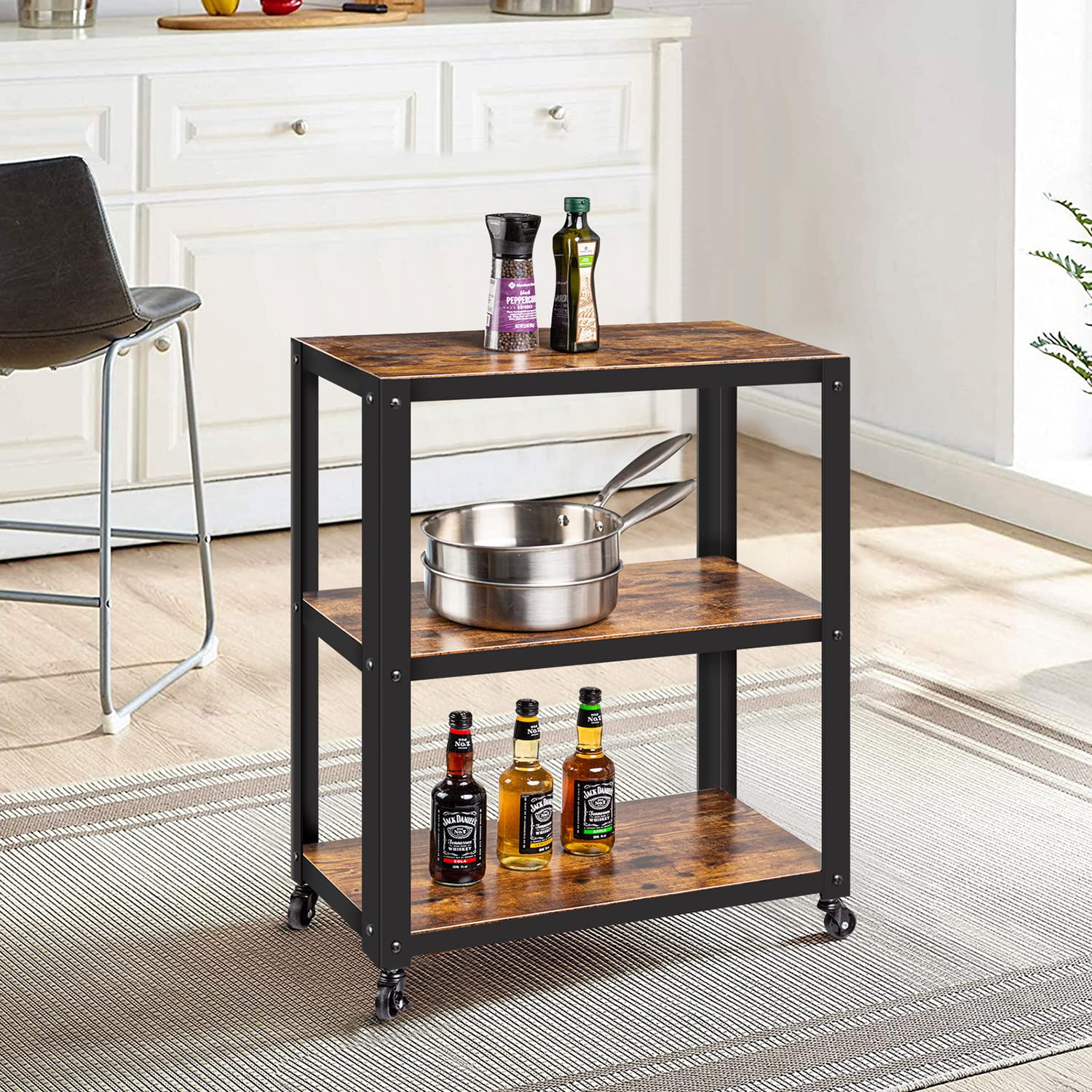 SODUKU Utility Cart 3 Tier Wood Metal All Purpose Rolling Storage Cart for Office Home Kitchen