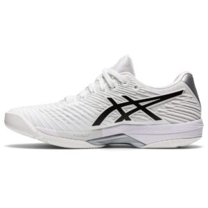 asics women's solution speed flytefoam 2 tennis shoes, 8.5, white/black