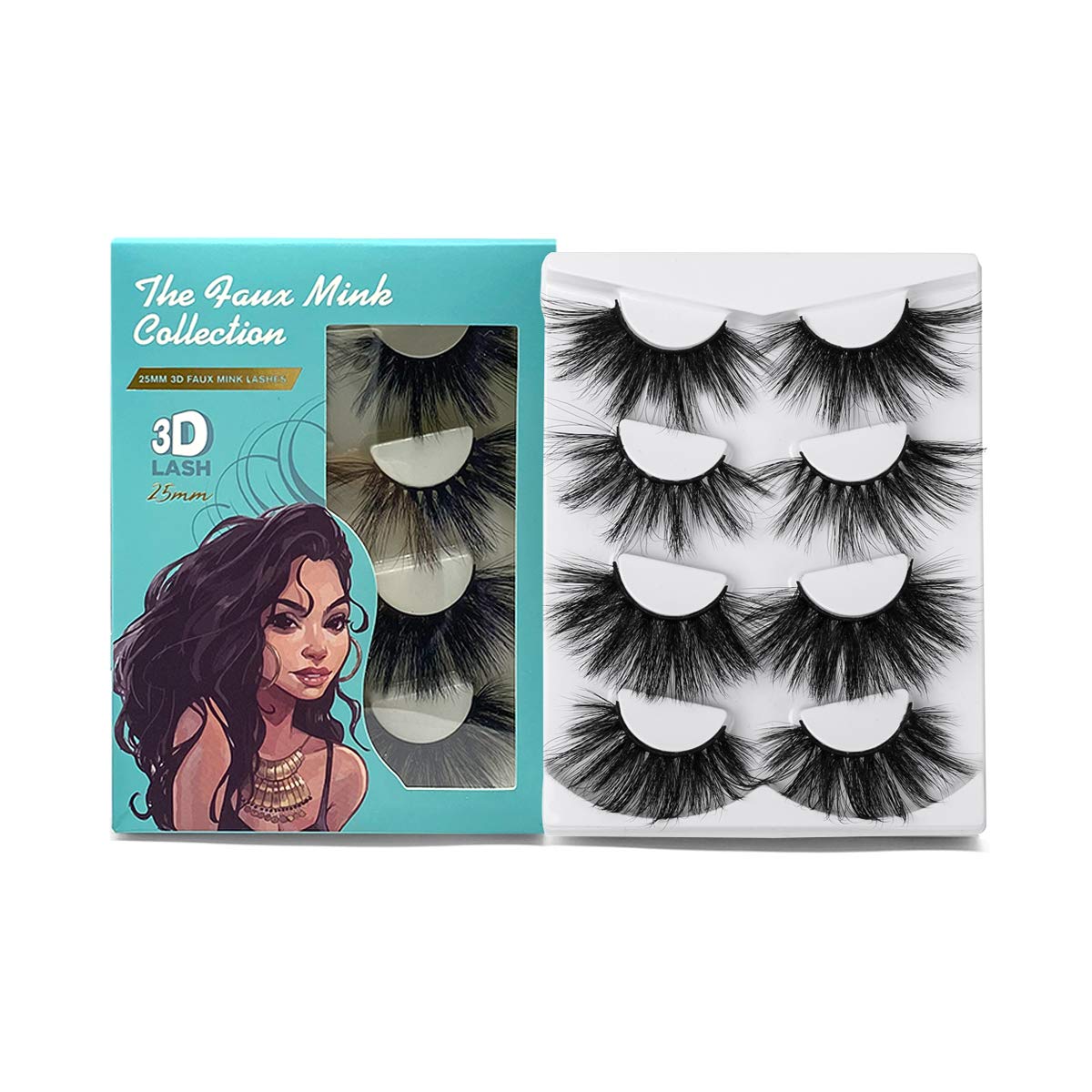 SY LASHES 25mm Lashes 3D Faux Mink Lashes Fluffy Dramatic False Eyelashes 6D Wispy Long Handmade Fake Lashes Cruelty-Free & Reusable Thick Full Strip Eye Lashes Pack 4Pairs