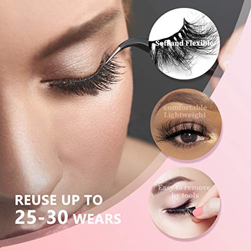 SY LASHES 25mm Lashes 3D Faux Mink Lashes Fluffy Dramatic False Eyelashes 6D Wispy Long Handmade Fake Lashes Cruelty-Free & Reusable Thick Full Strip Eye Lashes Pack 4Pairs