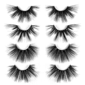 SY LASHES 25mm Lashes 3D Faux Mink Lashes Fluffy Dramatic False Eyelashes 6D Wispy Long Handmade Fake Lashes Cruelty-Free & Reusable Thick Full Strip Eye Lashes Pack 4Pairs