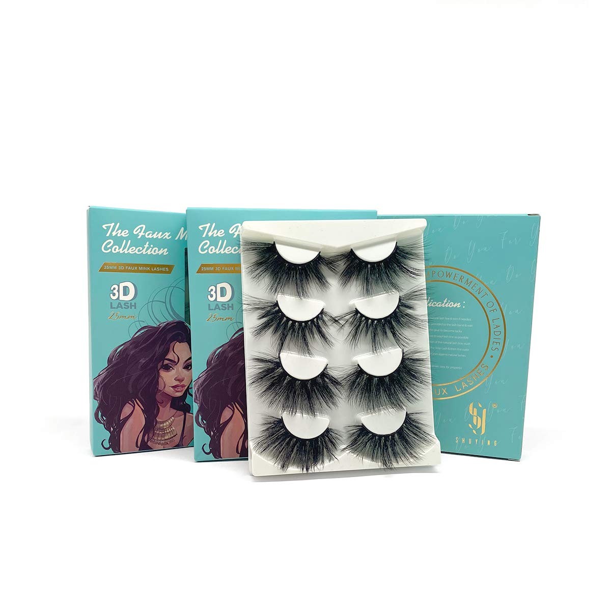 SY LASHES 25mm Lashes 3D Faux Mink Lashes Fluffy Dramatic False Eyelashes 6D Wispy Long Handmade Fake Lashes Cruelty-Free & Reusable Thick Full Strip Eye Lashes Pack 4Pairs