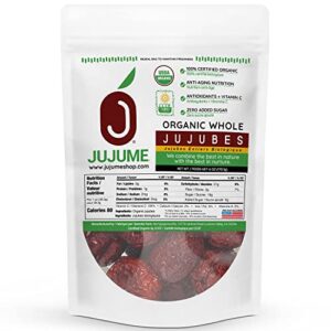 jujume | usda organic california grown jujubes red dates | individually sorted 3x for qa | high grade superfood | healthy dried fruit | certified all-natural non-gmo | 6 oz. bag