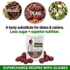 JUJUME | USDA Organic California Grown Jujubes Red Dates | Individually Sorted 3X for QA | High Grade Superfood | Healthy Dried Fruit | Certified All-Natural Non-GMO | 6 oz. bag