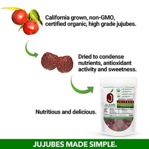 JUJUME | USDA Organic California Grown Jujubes Red Dates | Individually Sorted 3X for QA | High Grade Superfood | Healthy Dried Fruit | Certified All-Natural Non-GMO | 6 oz. bag