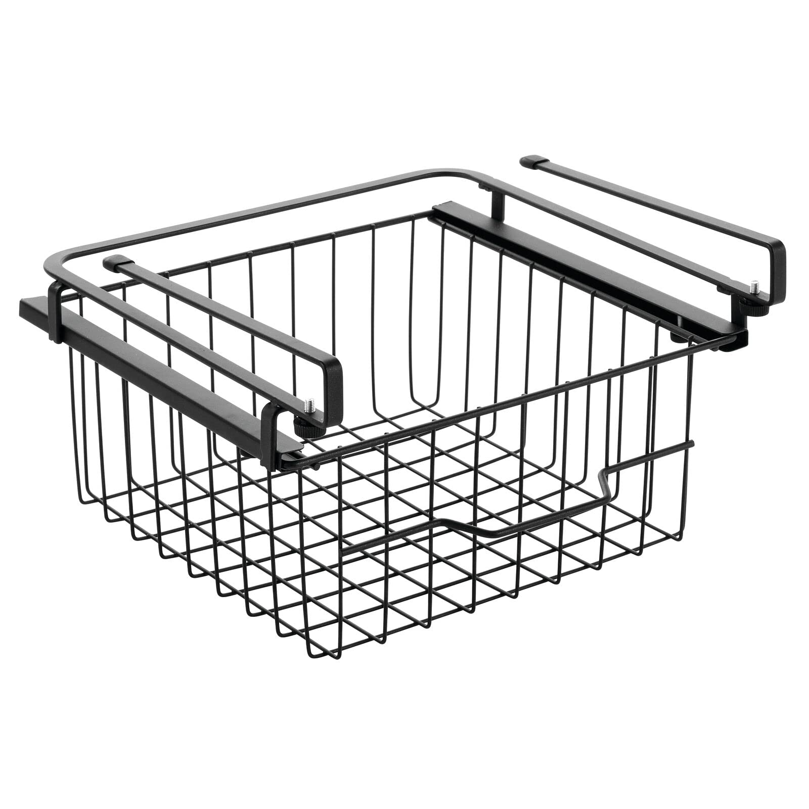 mDesign Compact Hanging Pullout Drawer Basket - Sliding Under Shelf Storage Organizer - Metal Wire - Attaches to Shelving - Easy Install - for Kitchen, Pantry, Cabinet - Black