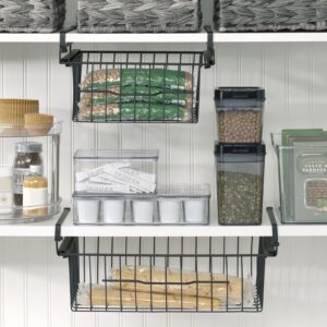 mDesign Compact Hanging Pullout Drawer Basket - Sliding Under Shelf Storage Organizer - Metal Wire - Attaches to Shelving - Easy Install - for Kitchen, Pantry, Cabinet - Black