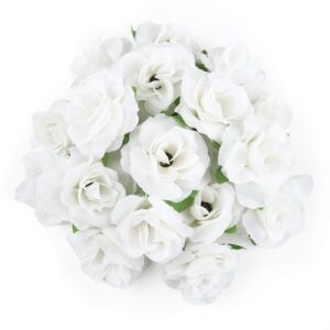 kesoto 50pcs mini white roses artificial flowers bulk, 1.6" small silk fake roses flower heads for decoration, crafts, wedding centerpieces bridal shower party home decor