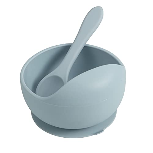 PandaEar Stay Put Silicone Suction Bowl| with Silicone Spoon BPA Free| Babies Toddlers Infants (Blue)