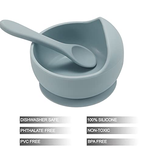 PandaEar Stay Put Silicone Suction Bowl| with Silicone Spoon BPA Free| Babies Toddlers Infants (Blue)