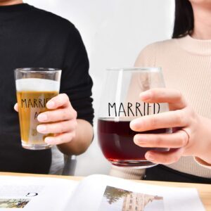 Married AF Wine Glass and Married AF Beer Glass, Wine Glass and Beer Glass Gift Set for Couples, Newlyweds, Mr Mrs, Husband Wife - Gift Idea forValentine's Day, Birthday, Wedding, Anniversary