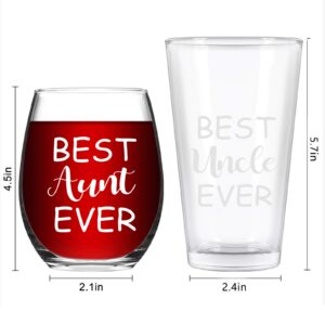 Modwnfy Uncle & Aunt Beer Glass and Stemless Wine Glass Set for Men Women Newlywed Couple Aunt Uncle, Perfect Present Set for Birthday Anniversary Wedding Engagement Valentine’s Day, 15 Oz