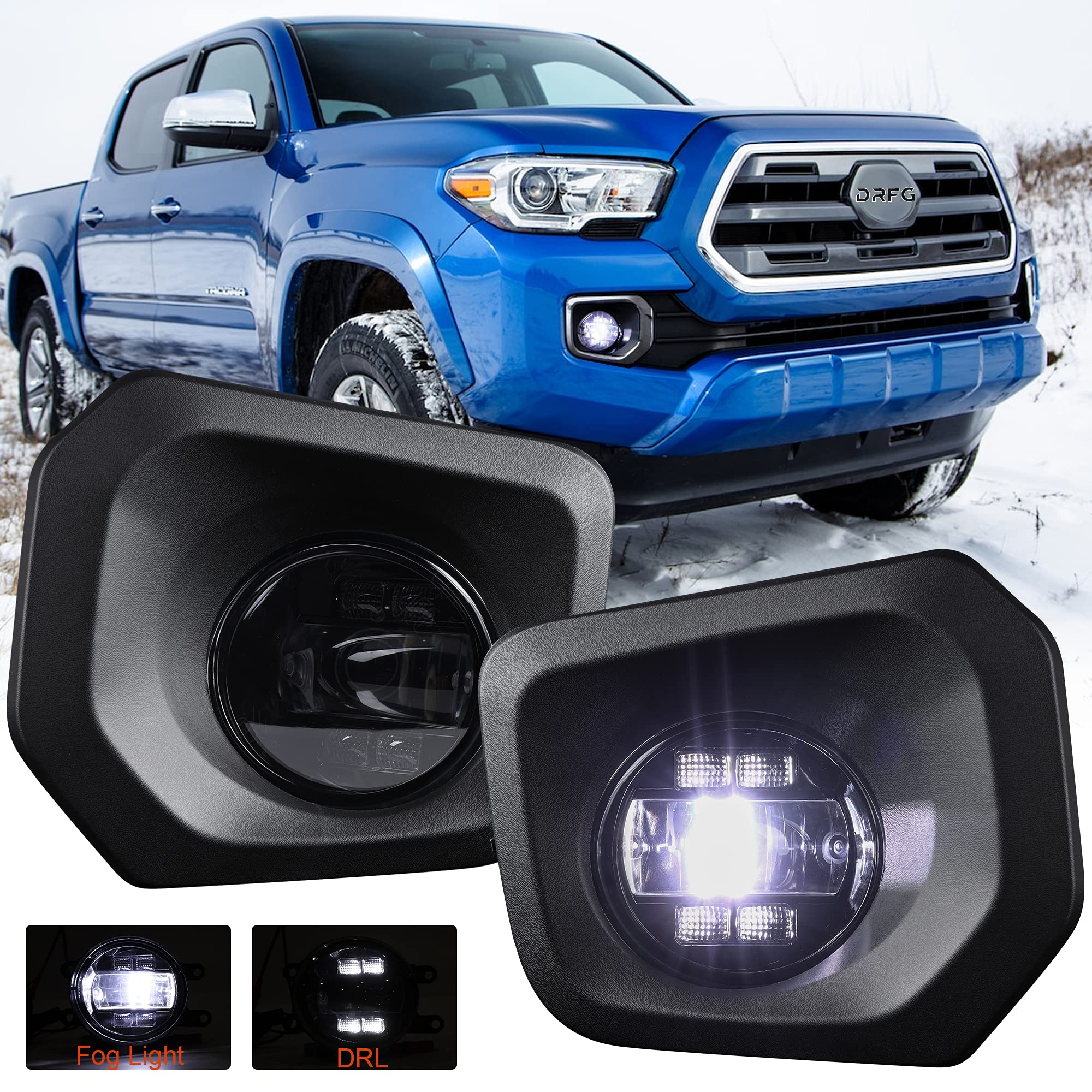 DRFG LED Fog Lights with Daytime Running Lights for Tacoma 2016 2017 2018 2019 2020 2021 2022 SR&SR5 Model Tacoma Fog Light Assembly Bumper Driving Fog Lamp