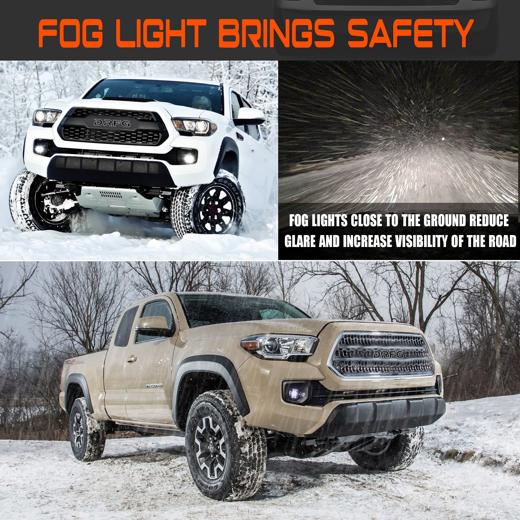 DRFG LED Fog Lights with Daytime Running Lights for Tacoma 2016 2017 2018 2019 2020 2021 2022 SR&SR5 Model Tacoma Fog Light Assembly Bumper Driving Fog Lamp