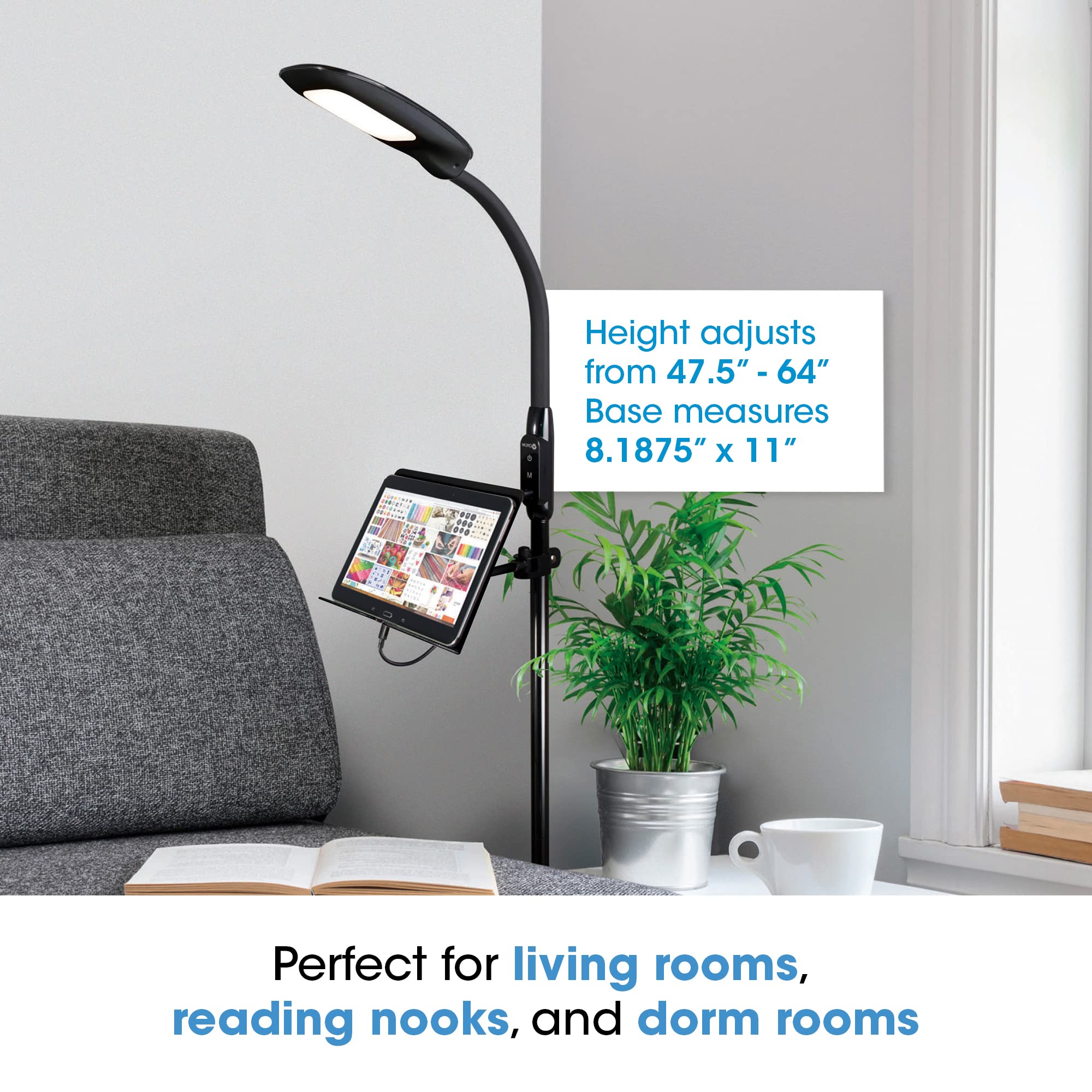OttLite LED Floor Lamp with USB Charging Port & Tablet Stand - ClearSun LED Technology - 4 Brightness Settings & 3 Color Temperature Modes - Touch Activated Controls, for Home, Reading & Dorms