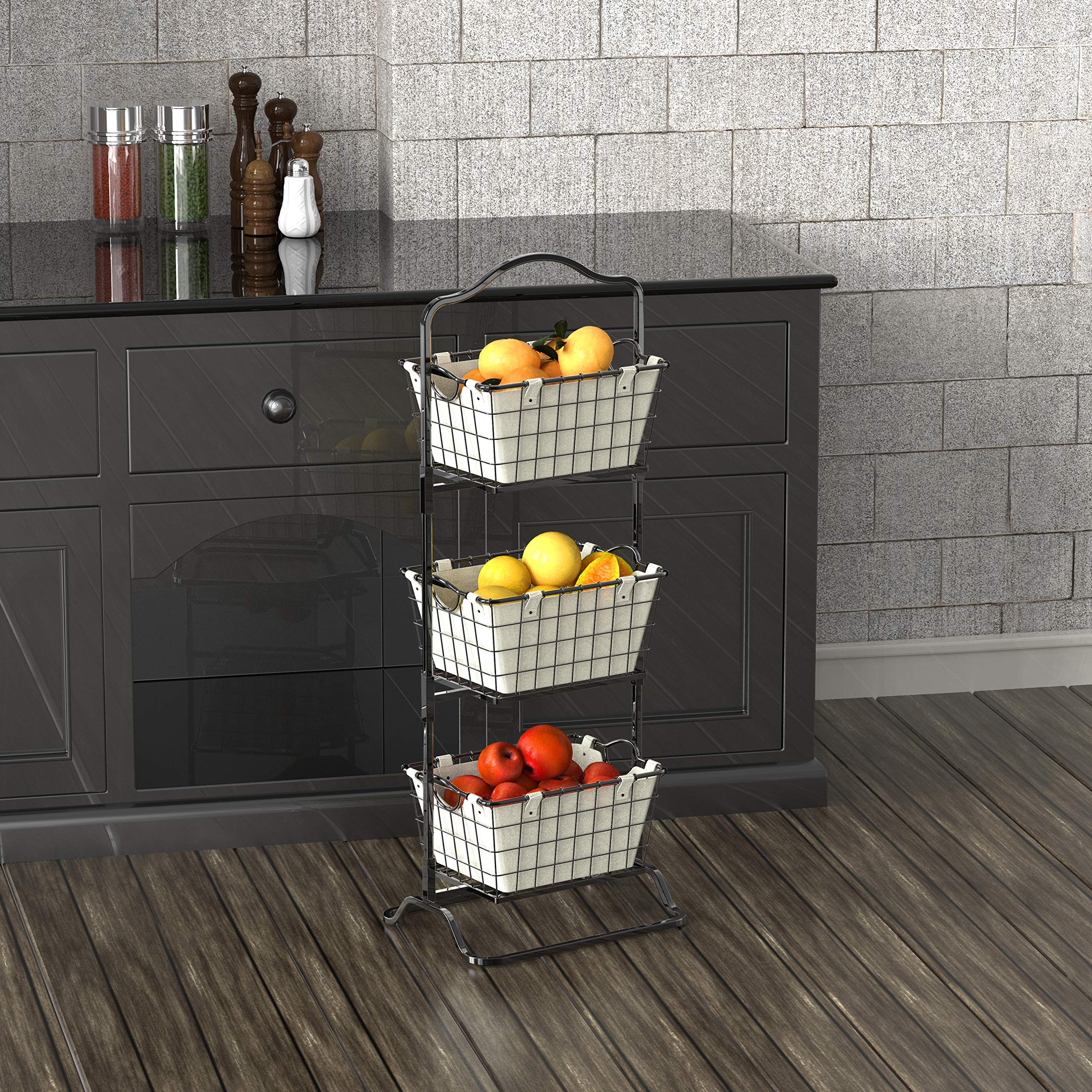 Simple Houseware 3-Tier Rigid Wire Market Fruit Basket Stand, Black