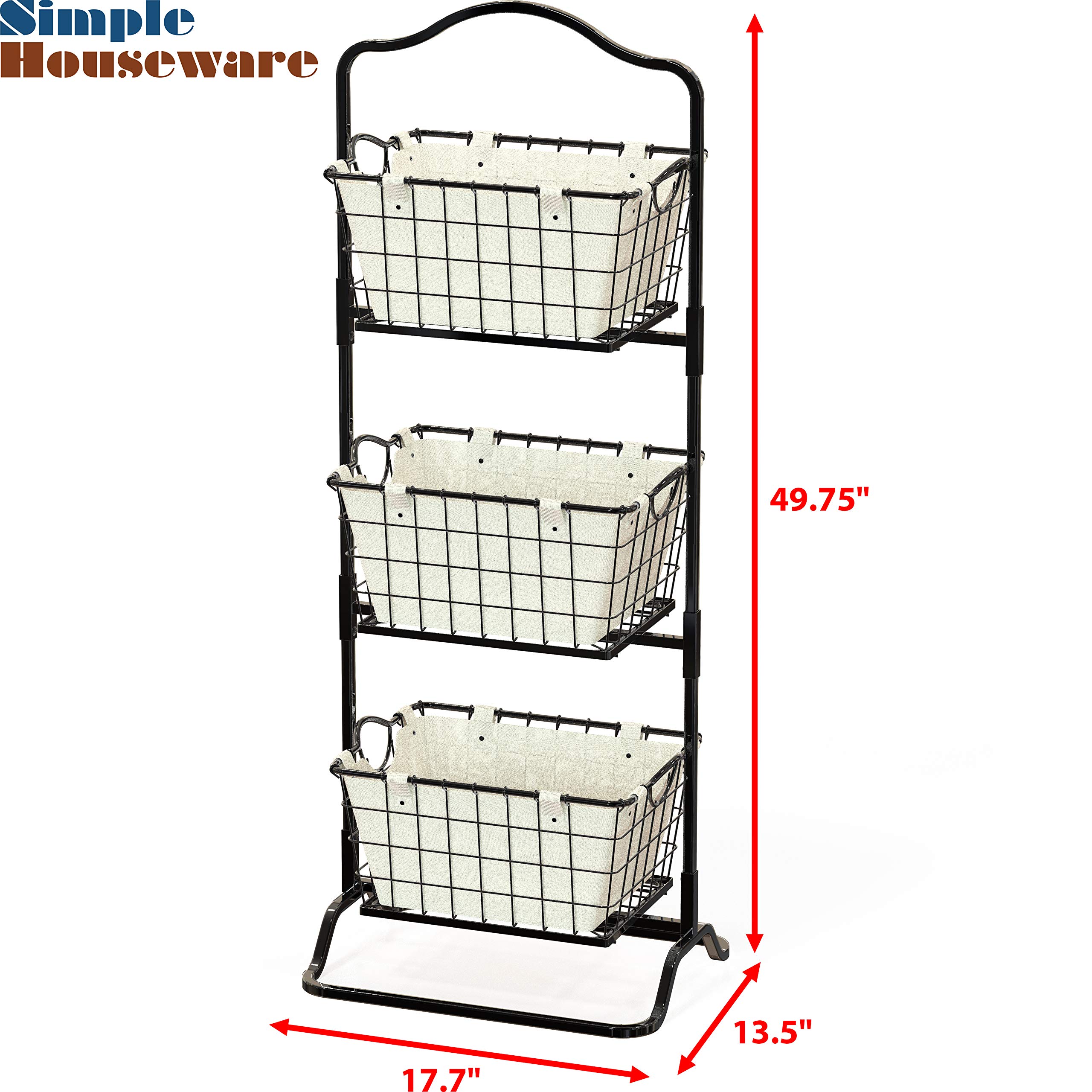 Simple Houseware 3-Tier Rigid Wire Market Fruit Basket Stand, Black