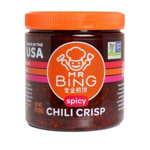 mr. bing chili crisp | spicy - delicious, flavorful & crunchy chili oil - made in usa chili paste hot sauce - gluten free, vegan, no msg, non-gmo oil - (7 oz.)