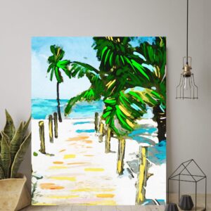 Wall Art Modern Beach Walk Nature Coastal Palm Trees Landscape Watercolor Mix Media Painting Print Art Poster Print Designer Brand