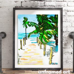 Wall Art Modern Beach Walk Nature Coastal Palm Trees Landscape Watercolor Mix Media Painting Print Art Poster Print Designer Brand