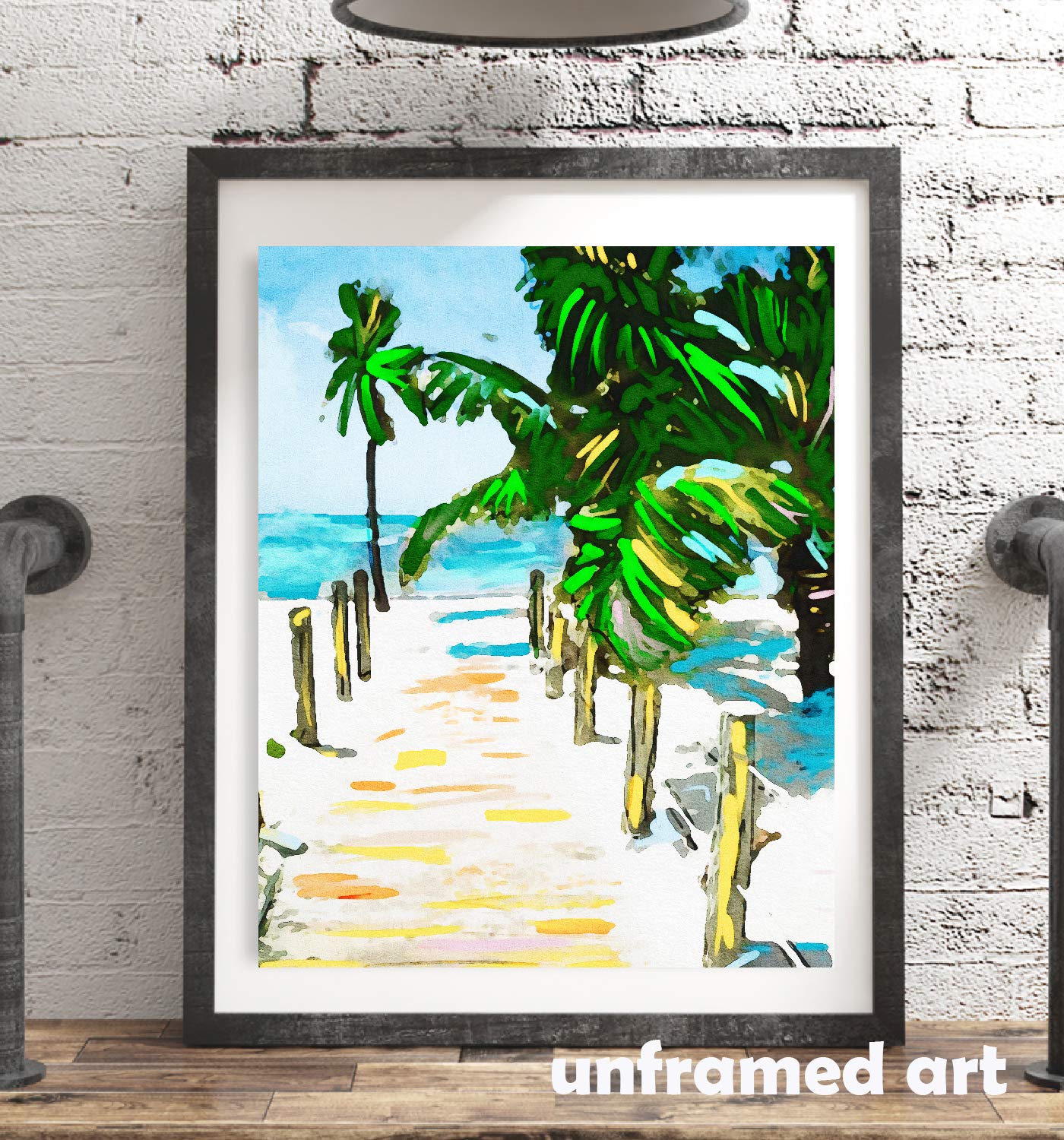 Wall Art Modern Beach Walk Nature Coastal Palm Trees Landscape Watercolor Mix Media Painting Print Art Poster Print Designer Brand