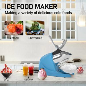 Electric Ice Crushers Machine Shaved Ice Machine Ice Snow Cone Maker Professional Double Blades Stainless Steel Ice Shaver Machine for Home Commercial Use (Blue)