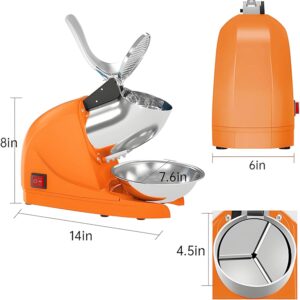 Electric Ice Crushers Machine Ice Snow Cone Maker Professional Double Blades Stainless Steel Ice Shaver Machine for Home Commercial Use (Orange)