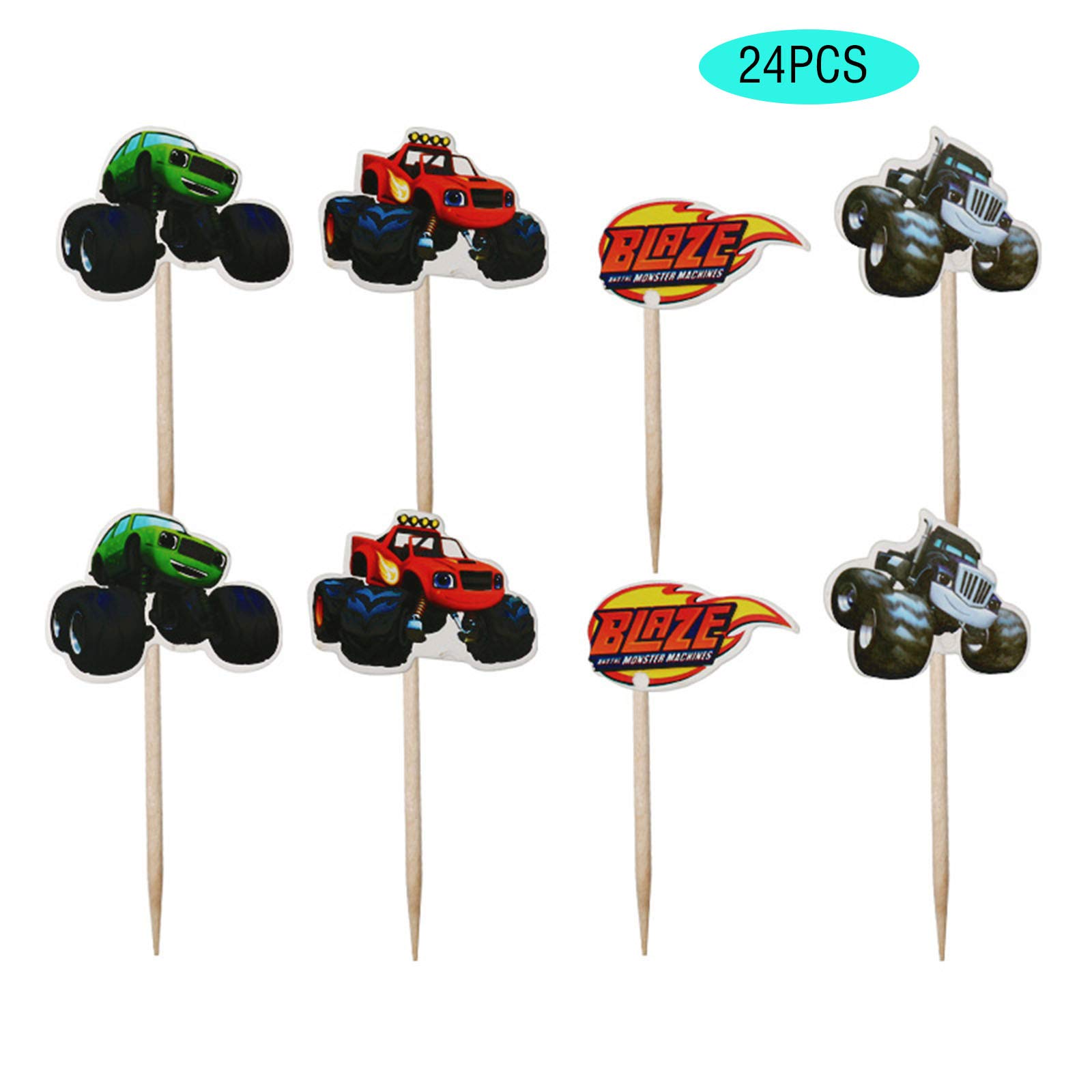 24PCS Blaze and the Monster Machine Cake Topper for Kids Birthday Cake Decorations