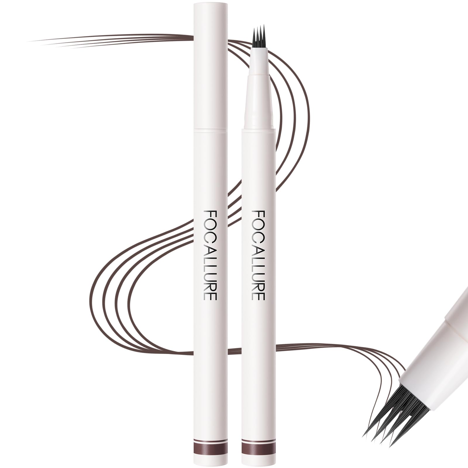 FOCALLURE FLUFFMAX TINTED Liquid Eyebrow Pen, Eyebrow Microblading Pen with a Micro-Fork Tip Applicator, Long-Lasting, Smudge-Proof, Creates Natural Looking Brows, DEEP BROWN