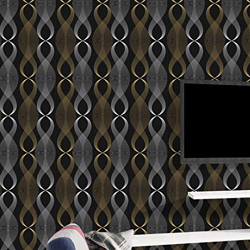 ZAMNEA Gold Silvery Wave Stripe Shape Self-Adhesive Liner Paper, Black Removable Peel and Stick Dresser Cabinets Furniture Table Desk Home Decor 17.8 x 118 inch