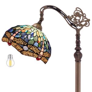 werfactory tiffany floor lamp blue stained glass dragonfly arched lamp 12x18x64 inches gooseneck adjustable corner standing reading light decor bedroom living room s631 series
