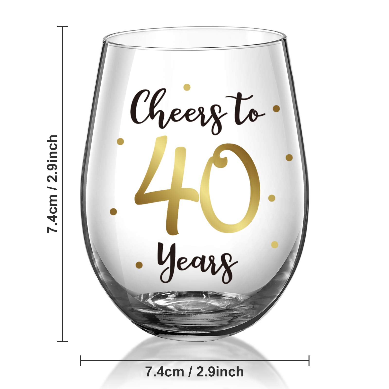 Patelai 40th Birthday Gift for Men Women Stemless Wine Glass, 17 oz Gold Cheers to 40 Years Birthday Wine Glass Present 40th Anniversary or Birthday Wedding Home Party Decor Office Supplies