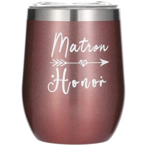 deutrnew matron of honor stainless steel wine tumblers -bachelorette party gifts for bride-12 oz insulated mugs with lid for bride to be -bridal shower proposal gifts (champagne)