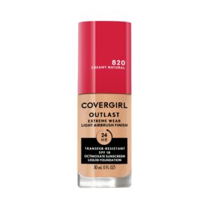 covergirl outlast extreme wear 3-in-1 full coverage liquid foundation, spf 18 sunscreen, creamy natural, 1 fl. oz.