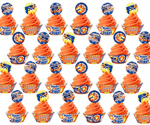 Dart War Cupcake Kit - 48 pieces - 24 Dart War Cupcake Toppers and 24 Cupcake Wrappers - Dart War Party Supplies - Dart War Party Decorations - Cupcake