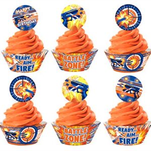 Dart War Cupcake Kit - 48 pieces - 24 Dart War Cupcake Toppers and 24 Cupcake Wrappers - Dart War Party Supplies - Dart War Party Decorations - Cupcake